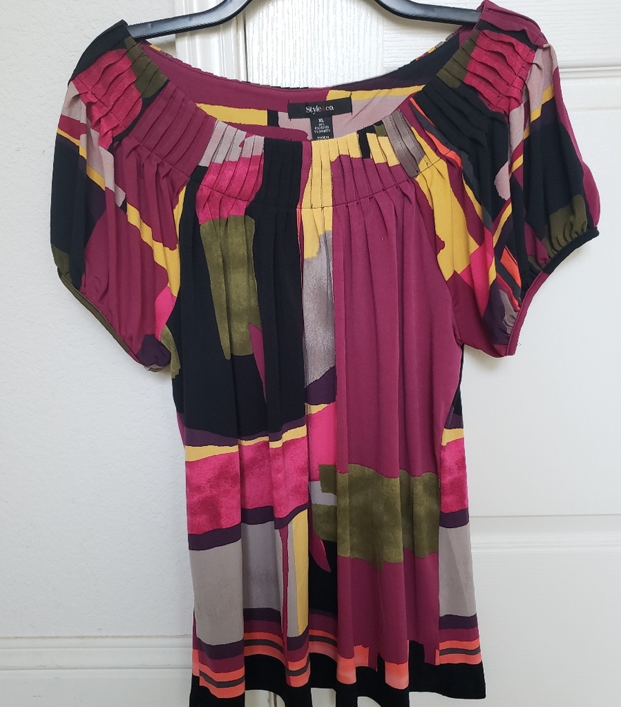 Style & Co Colorblock Wide Neck Short Sleeve Top